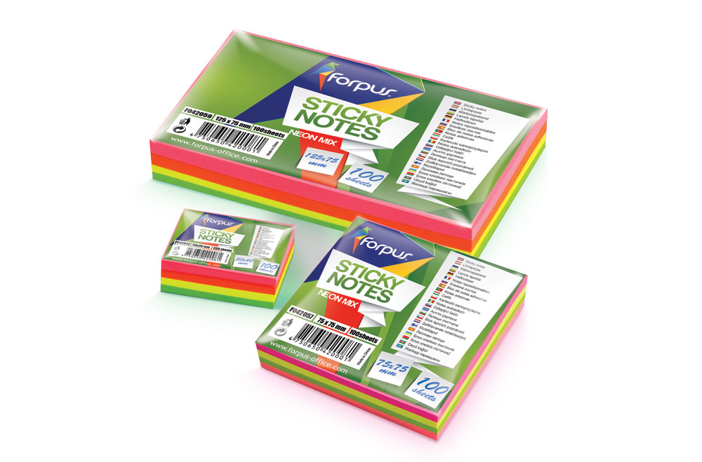 Līmlapiņas 75x75mm, 100 lpp, 4 neona