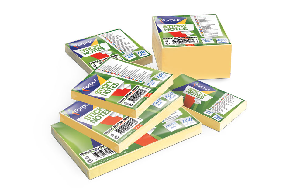 Piezīmju līmlapiņas Forpus 75x75mm 400l dzeltenas