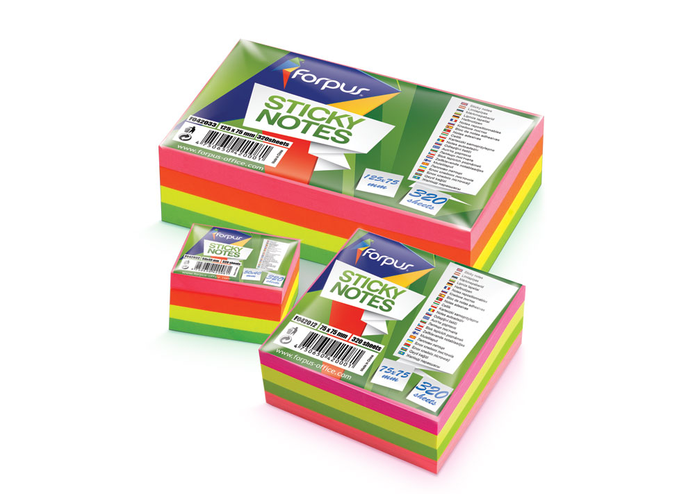 Piezīmju līmlapiņas Forpus 75x75mm (320) (neona