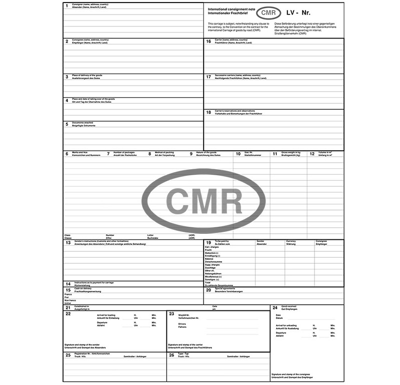Muitas deklarācijas CMR 6 lapas ar