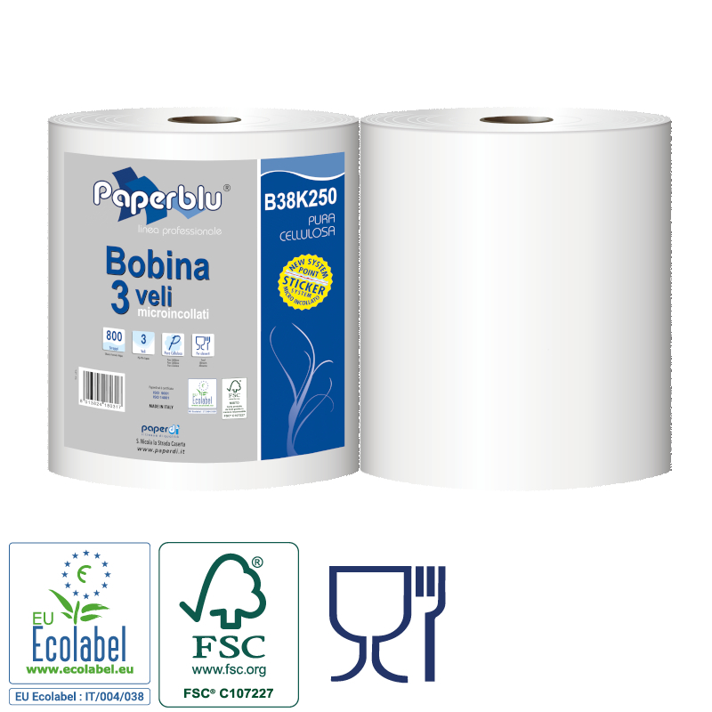 Industriālais papīrs BOBINA balts, celuloze, 3
