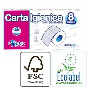Tualetes papīrs PAPERBLU, celuloze, 2-slāņu, 8