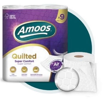 +Tualetes papīrs AMOOS QUILTED, 3-slāņu, 9