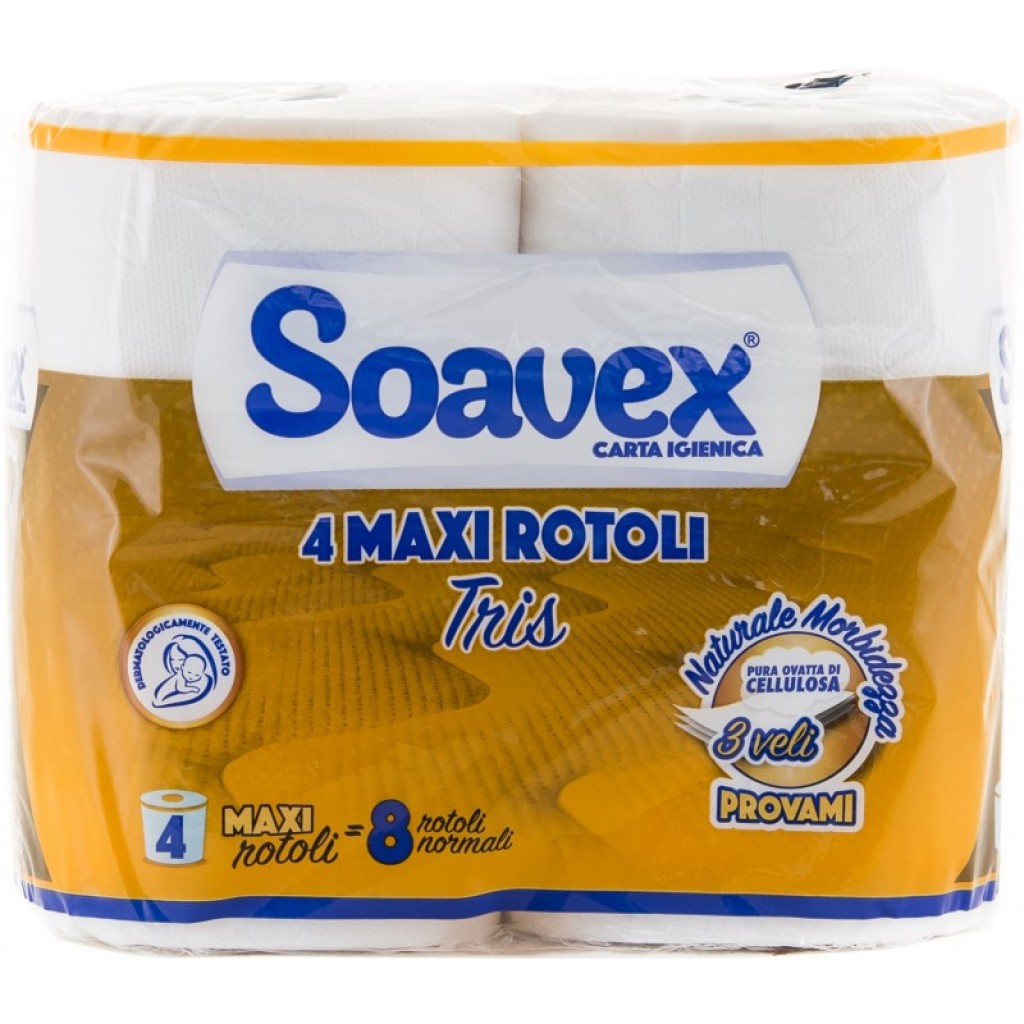 Tualetes papīrs SOAVEX TRIS, celuloze, 3-slāņu